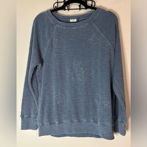 NWT Hello Nite! Womens Burnout Waffle Knit Top Sz Small‎ Star Details Blue